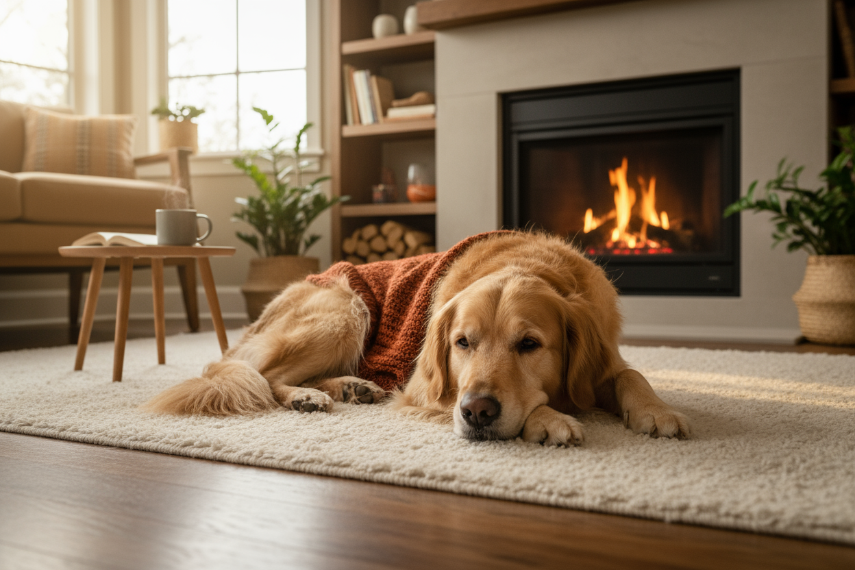 Perro cómodo y agusto